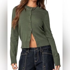 Women's Dark Green Cardigan Sweater